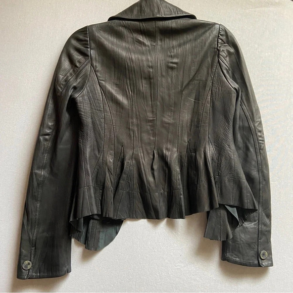 Classic Black sheepskin button leather jacket Sz S/M 17"PTP - Picture 2 of 10